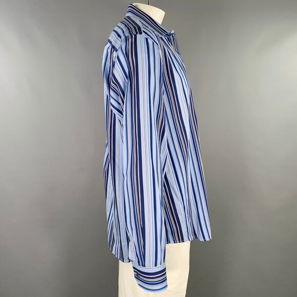 BUGATCHI UOMO Size XL Blue Navy Stripe Cotton Spread Collar Long Sleeve Shirt - Picture 2 of 7